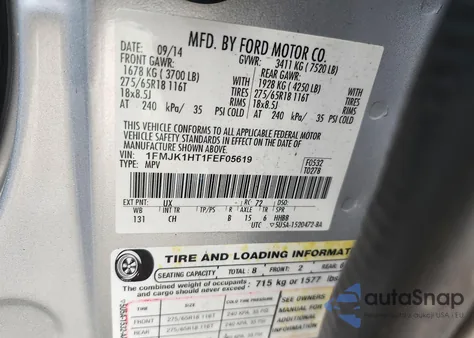 2015 Ford Expedition El Xlt from USA, damaged, VIN 1FMJK1HT1FEF05619